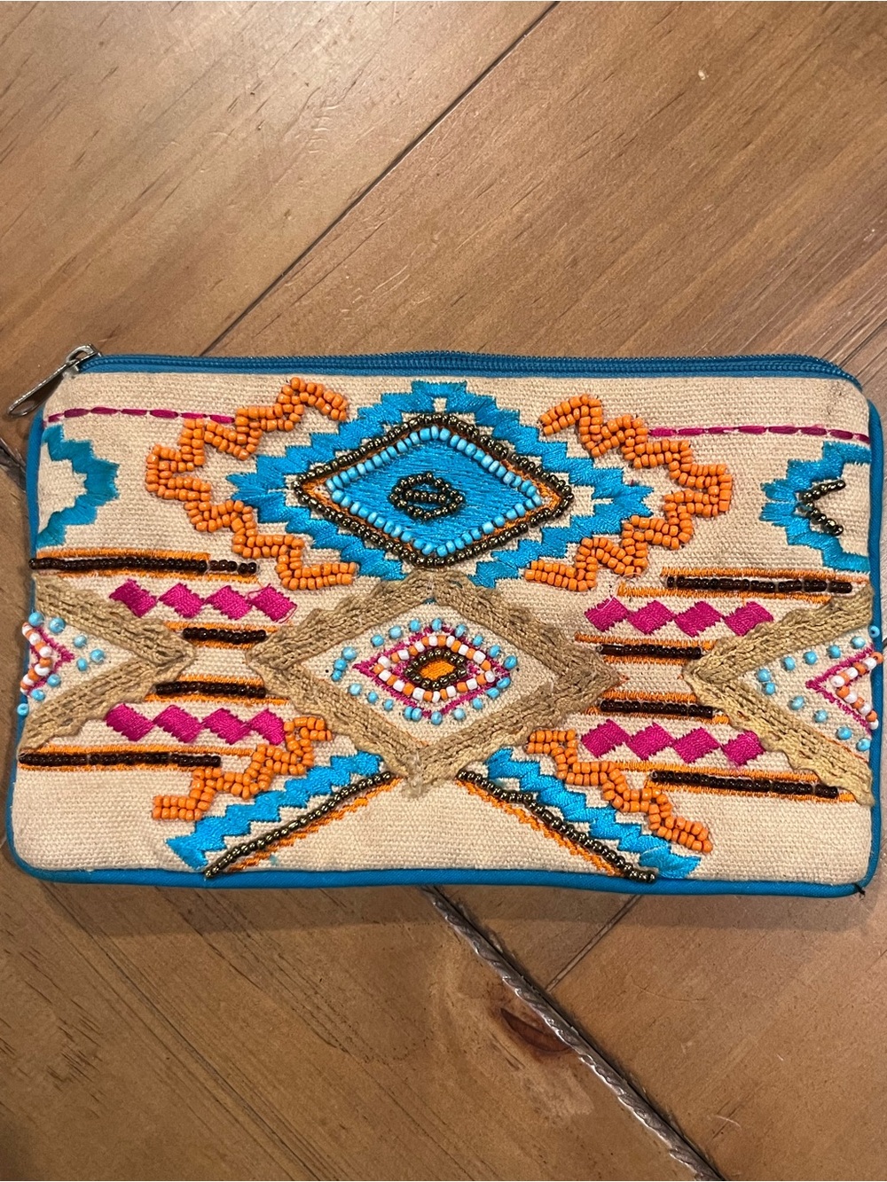 Charlie Paige Turquoise Orange Pink Beaded Embroidered Clutch